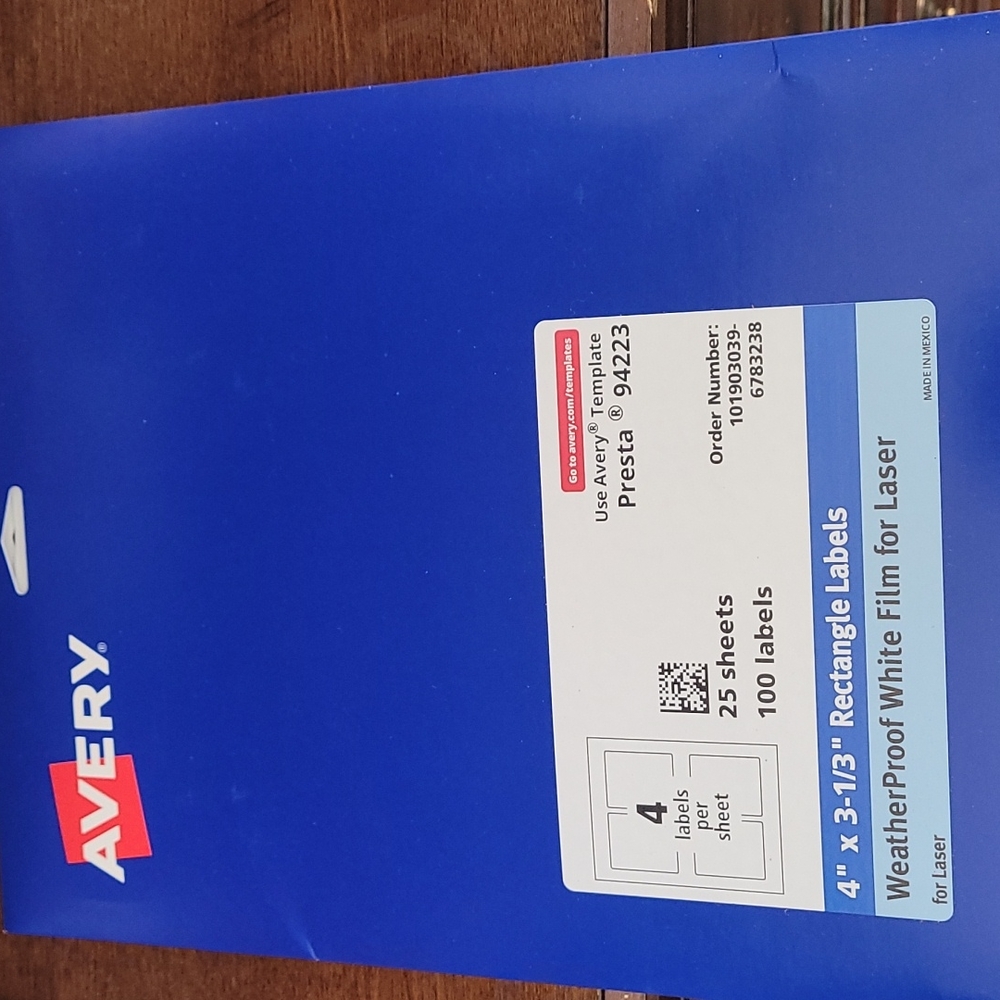 Avery weatherproof white film rectangle labels